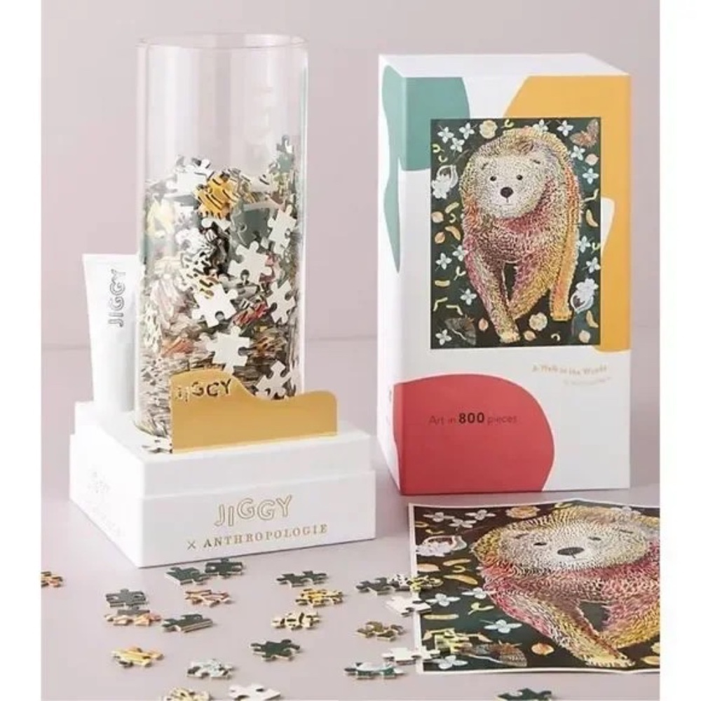 NIB Jiggy for Anthropologie Puzzle and Glue Set, A Walk in the Woods